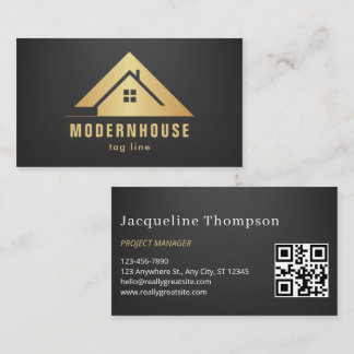 Carte De Visite Minimalist Home Building Construction Luxe QR Code