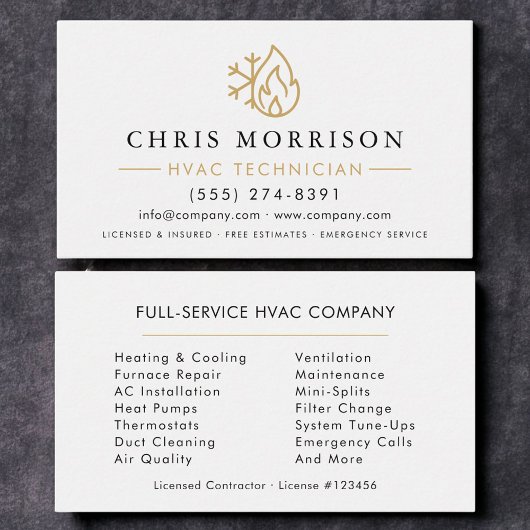 Carte De Visite Minimalist HVAC White Gold Modern