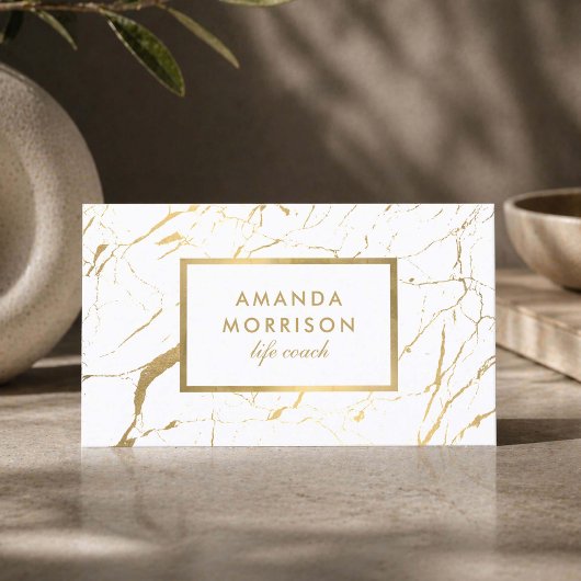 Carte De Visite Minimalist Life Coach Gold Marble White