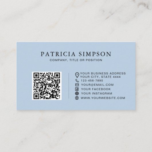 Carte De Visite Minimalist Light Blue QR Code Professional Elegant (Dos)