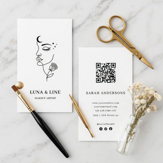 Carte De Visite Minimalist Makeup Artist Card with QR Code