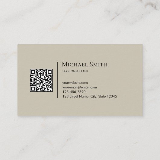 Carte De Visite Minimalist Modern Initials QRCode Black on Beige (Dos)