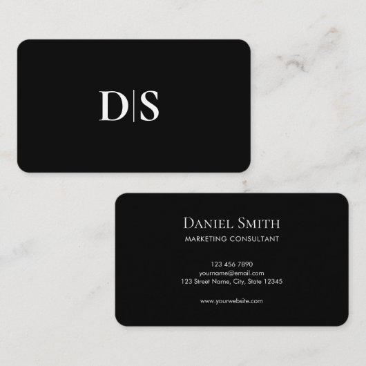 Carte De Visite Minimalist Modern Monogram Initial Black  (Devant / Derrière)