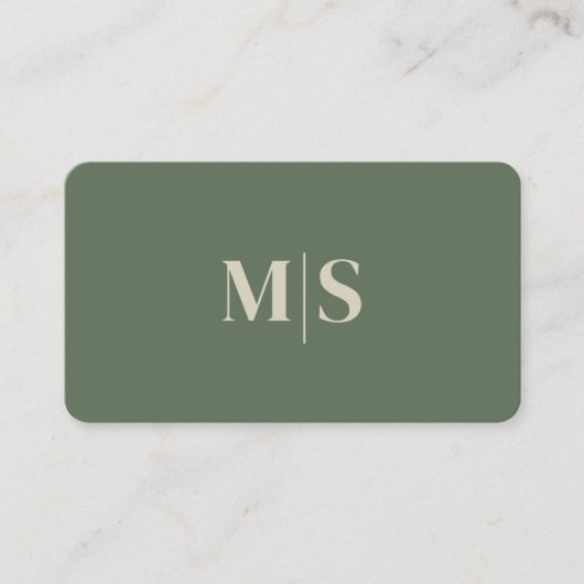 Carte De Visite Minimalist Modern Olive Green Initials QR Code (Devant)