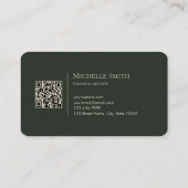 Carte De Visite Minimalist Modern Olive Green Initials QR Code (Dos)