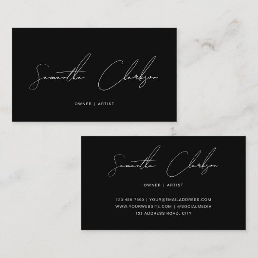 Carte De Visite Minimalist Monochrome Black Handwritten Script (Devant / Derrière)