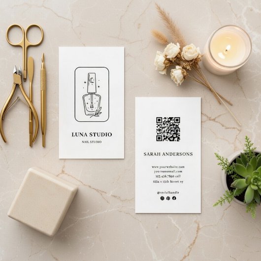 Carte De Visite Minimalist Nail Technician Card with QR Code