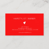 Carte De Visite Minimalist Neon Red White Heart Barber Name (Dos)