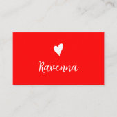 Carte De Visite Minimalist Neon Red White Heart Barber Name (Devant)