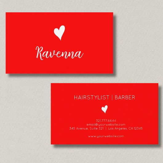 Carte De Visite Minimalist Neon Red White Heart Barber Name