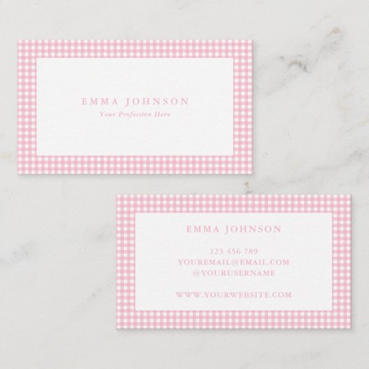 Carte De Visite Minimalist Pink Gingham Plaid (Devant / Derrière)