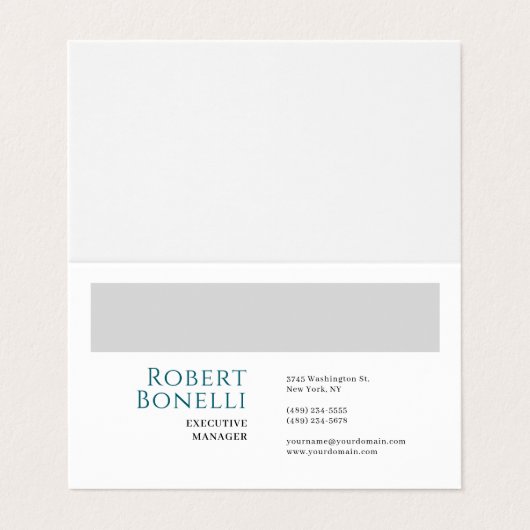 Carte De Visite Minimalist Plain Blue & White Grey Modern (Extérieur déplié)