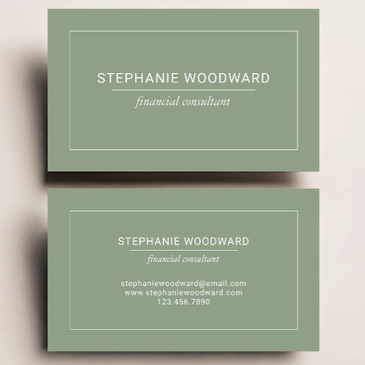 Carte De Visite Minimalist Professional Sage Green White Border