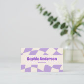Carte De Visite Minimalist Purple Retro Wavy Pattern QR Code  (Debout devant)