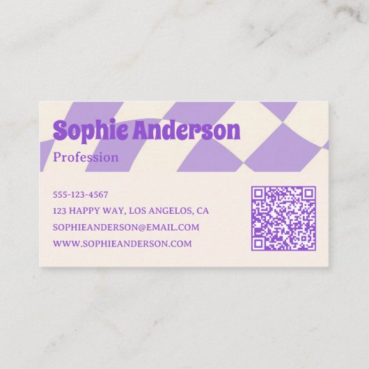 Carte De Visite Minimalist Purple Retro Wavy Pattern QR Code (Dos)