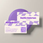 Carte De Visite Minimalist Purple Retro Wavy Pattern QR Code