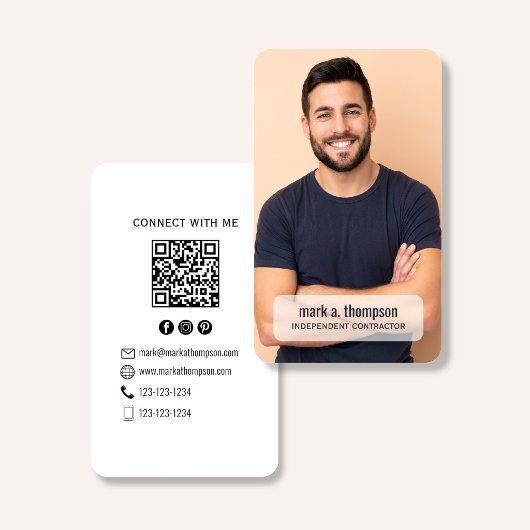 Carte De Visite Minimalist QR Code Photo Connect Modern White