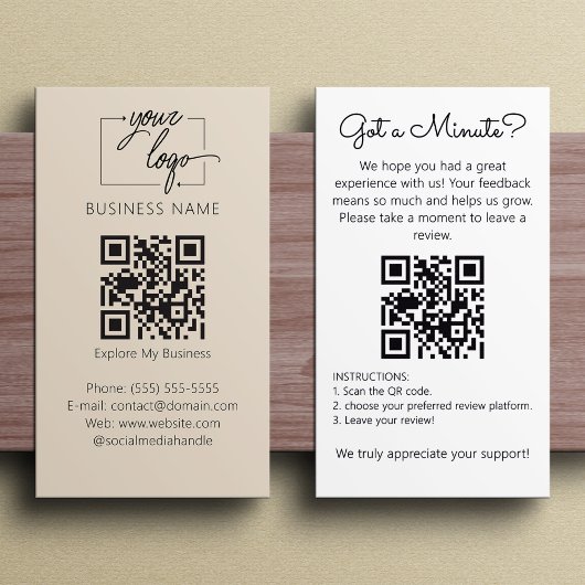 Carte De Visite Minimalist Review Request with QR Code Chic Creamy