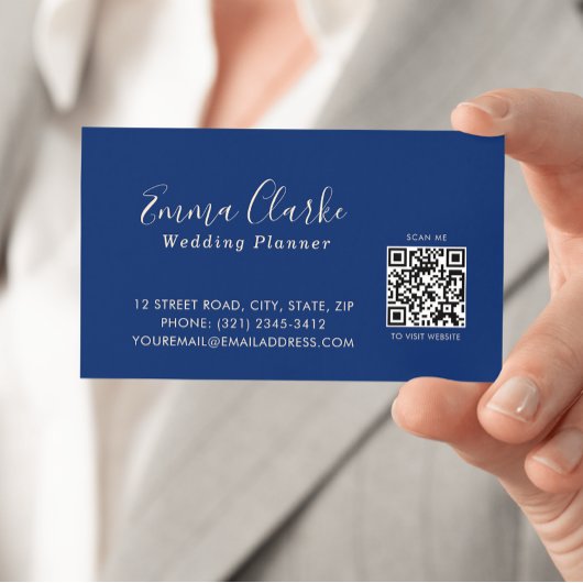 Carte De Visite Minimalist Royal Blue Scan Code Business Card