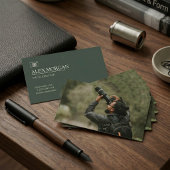 Carte De Visite Minimalist Sage Green Camera Logo Photographer