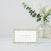 Carte De Visite Minimalist Sage Green Gingham Plaid (Debout devant)