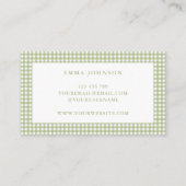 Carte De Visite Minimalist Sage Green Gingham Plaid (Dos)