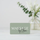 Carte De Visite Minimalist Sage Green Spa Massage QR Code (Debout devant)