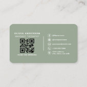 Carte De Visite Minimalist Sage Green Spa Massage QR Code (Dos)