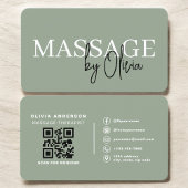 Carte De Visite Minimalist Sage Green Spa Massage QR Code