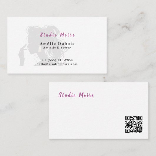 Carte De Visite Minimalist Subtle Luxury Salon QR Code (Devant / Derrière)