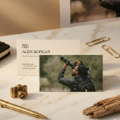 Carte De Visite Minimalist Warm Sand Camera Logo Photographer 