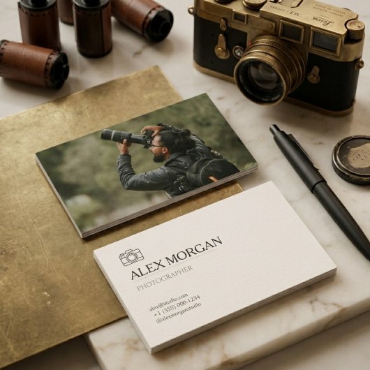 Carte De Visite Minimalist Warm Sand Camera Logo Photographer 