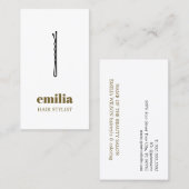 Carte De Visite Minimalist White Antique Gold Black Hair Pin Salon (Devant / Derrière)