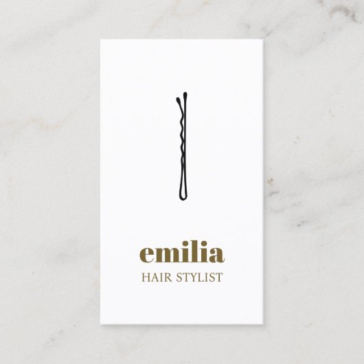 Carte De Visite Minimalist White Antique Gold Black Hair Pin Salon (Devant)