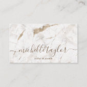 Carte De Visite Minimalist white marble gold signature script (Devant)