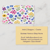 Carte De Visite Minimalist Wildflower Seamless Pattern on White  (Devant / Derrière)