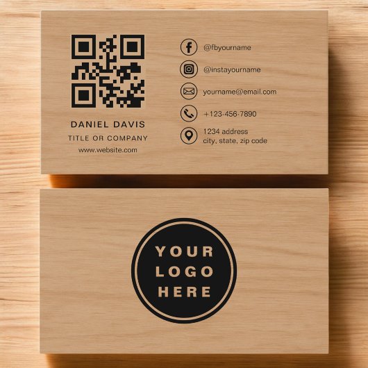 Carte De Visite Minimalist Wood Professional Company Logo QR Code