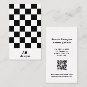 Carte De Visite Minimaliste à carreaux noir et blanc