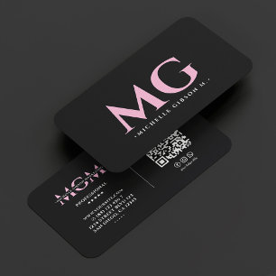 Carte De Visite Minimaliste Beauté Esthétique Initiales Rose Noir