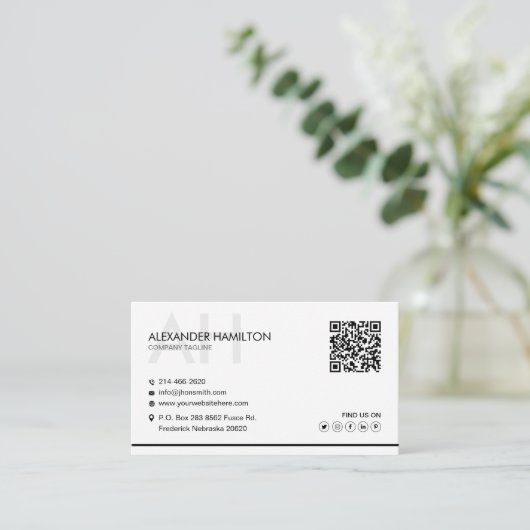 Carte De Visite Minimaliste, Blanc, Simple, Professionnel, Boho, (Debout devant)