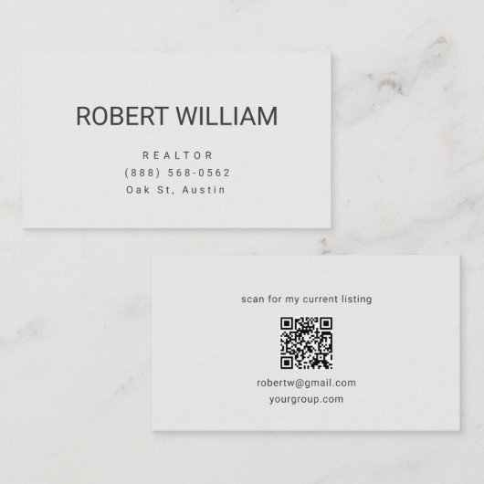 Carte de visite minimaliste blanche pour agent imm (Devant / Derrière)