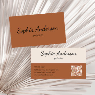 Carte De Visite Minimaliste Code QR Marron Terracotta et Crème