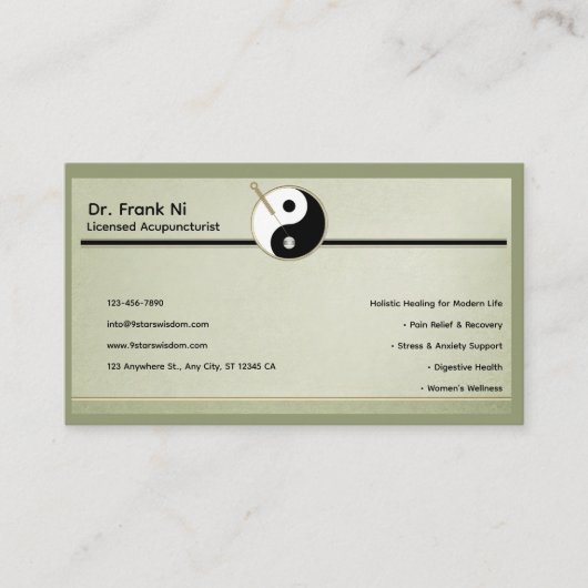 Carte de visite minimaliste d'acupuncture élément (Devant)