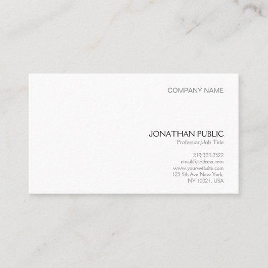 Carte De Visite Minimaliste Élégant Blanc Plat Moderne Professionn (Devant)