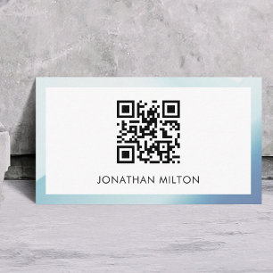 Carte De Visite Minimaliste Elegant Bleu Blanc Consultant QR code
