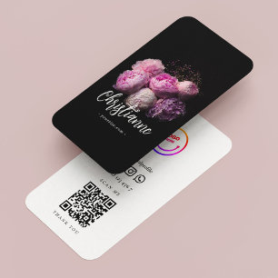 Carte De Visite Minimaliste élégant Rose fleuriste code Qr