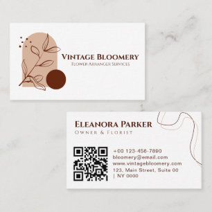 Carte De Visite Minimaliste esthétique Moderne Floral Terre QR Cod