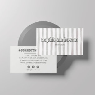 Carte De Visite Minimaliste Gris Rétro Rayé avec Médias Sociaux