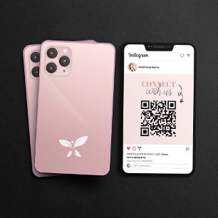 Carte De Visite Minimaliste Instagram Post QR Code Rose Gold Télép