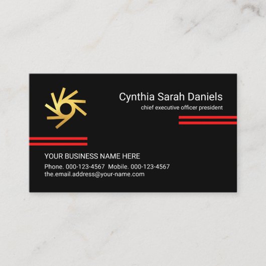 Carte De Visite Minimaliste Lignes Rouges Simples PDG Fondateur (Devant)
